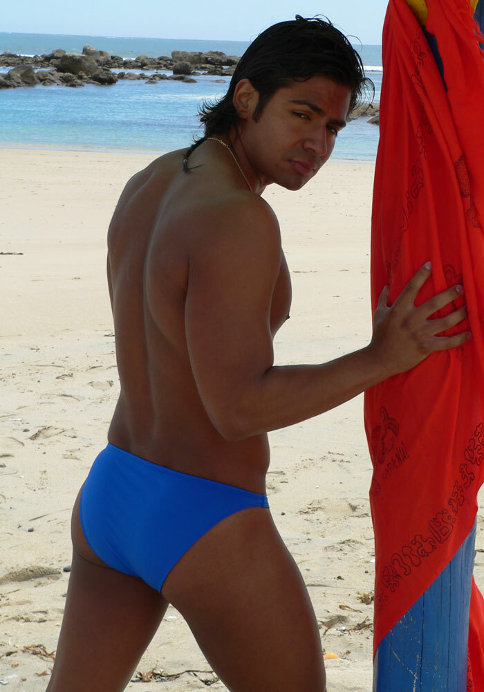 JASZ Rio Swimsuit Bikini Royal Blue looking over shoulder back on beach