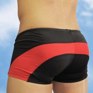 Men's Black-red swimsuit mini trunk with enhancing FEEL pouch - back