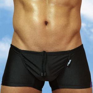 Men's Black-indigo swimsuit mini trunk with enhancing FEEL pouch - front