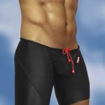 Black swimsuit trunk with enhancing FEEL pouch - side