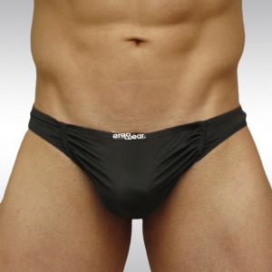 Black thong Feel Suave microfiber with enhancing pouch - front A