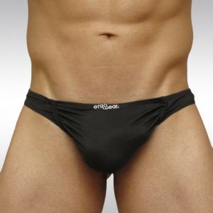 Black thong Feel Suave microfiber with enhancing pouch - front B