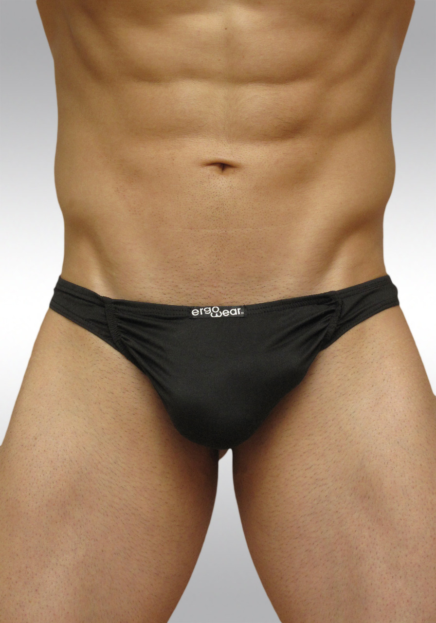 Black thong Feel Suave microfiber with enhancing pouch - front B