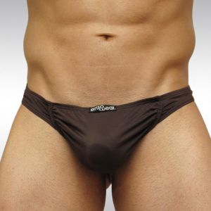 Brown Chocolate thong Feel Suave microfiber with enhancing pouch - front A