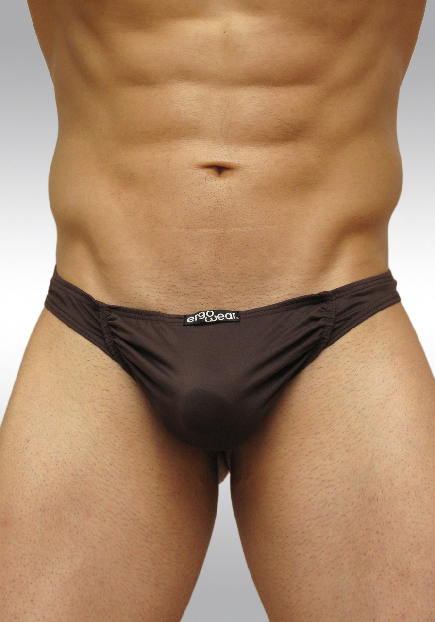 Brown Chocolate thong Feel Suave microfiber with enhancing pouch - front A