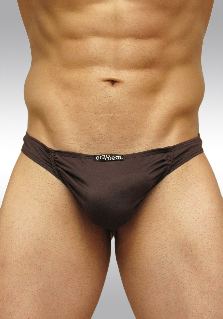 Brown Chocolate thong Feel Suave microfiber with enhancing pouch - front B