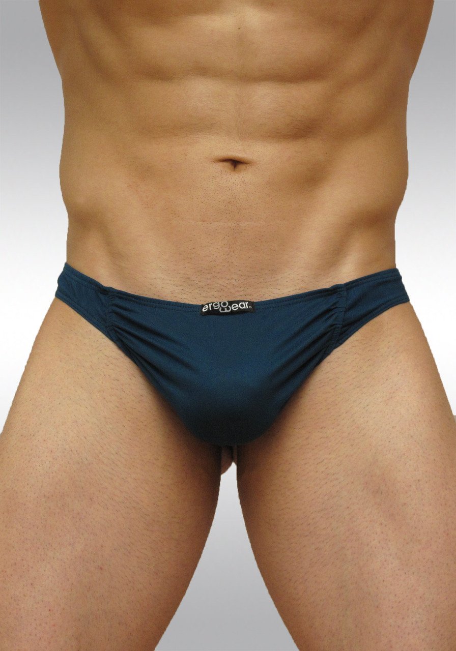 Dark blue turquoise thong Feel Suave microfiber with enhancing pouch - front A