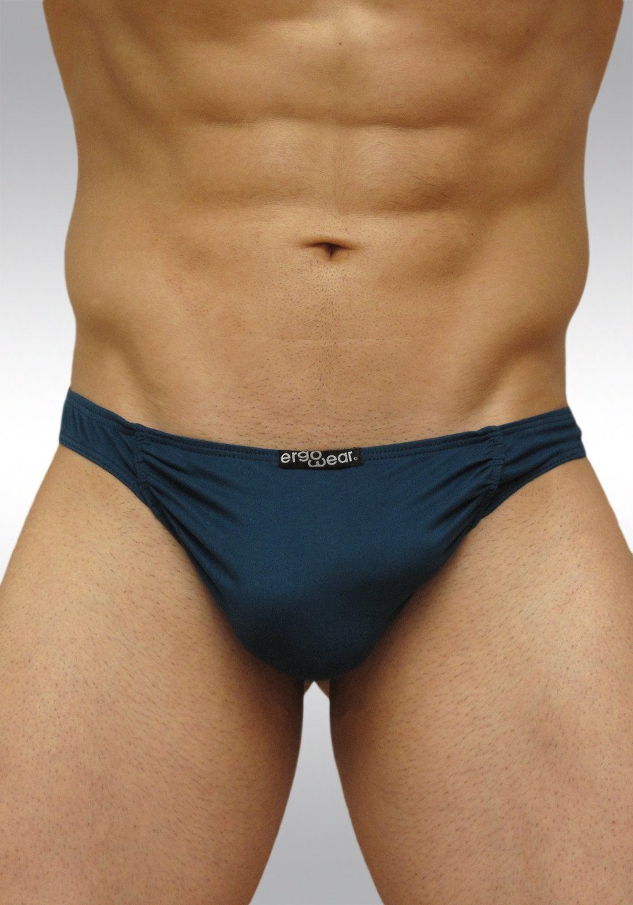 Dark blue turquoise thong Feel Suave microfiber with enhancing pouch - front B