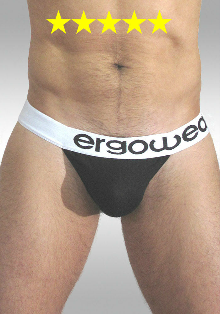 cheap mens underwear - ergowear sale - PLUS Pouch Thong for men Black/white - Front