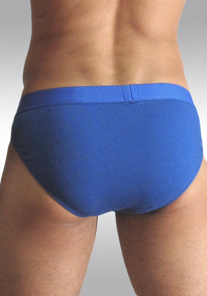 Pouch Brief PLUS in Blue Cotton-Lycra - Back view - small size mens underwear