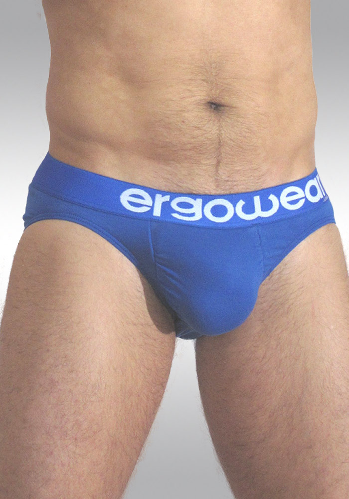 Pouch Brief PLUS in Blue Cotton-Lycra - Side view - small size mens underwear