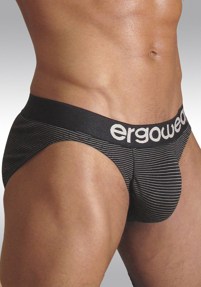 Pouch Brief Antimicrobial InCopper PLUS Black with White Pinstripes by Ergowear - Front2 - small size mens underwear