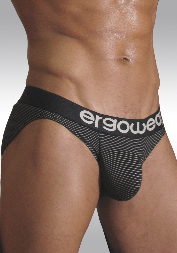 Pouch Brief Antimicrobial InCopper PLUS Black with White Pinstripes by Ergowear - Front - small size mens underwear