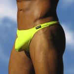 Yellow Fluor Thong Swimsuit with X3D Pouch by Ergowear - Side