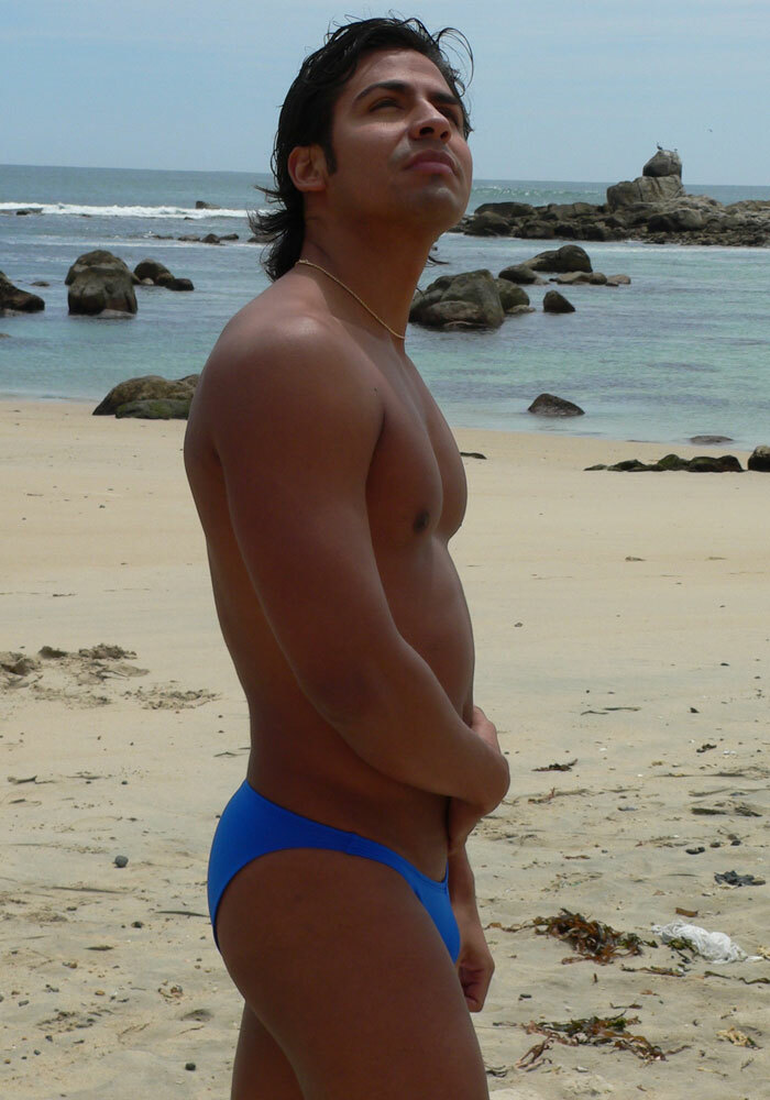 JASZ Rio Swimsuit Bikini Royal Blue standing and looking up on beach