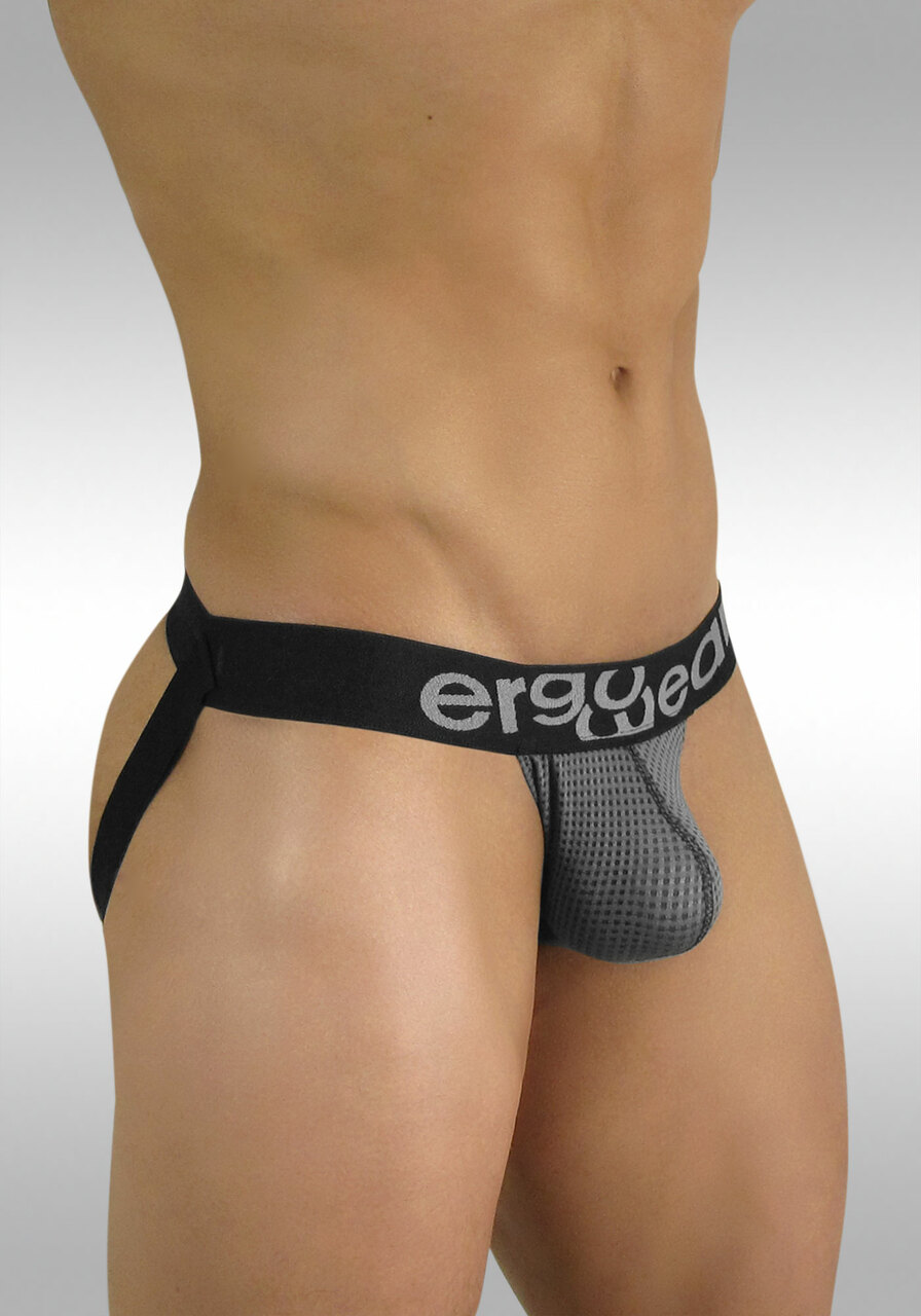 Mesh mens underwear with pouch GYM Jockstrap Grey by Ergowear - Side