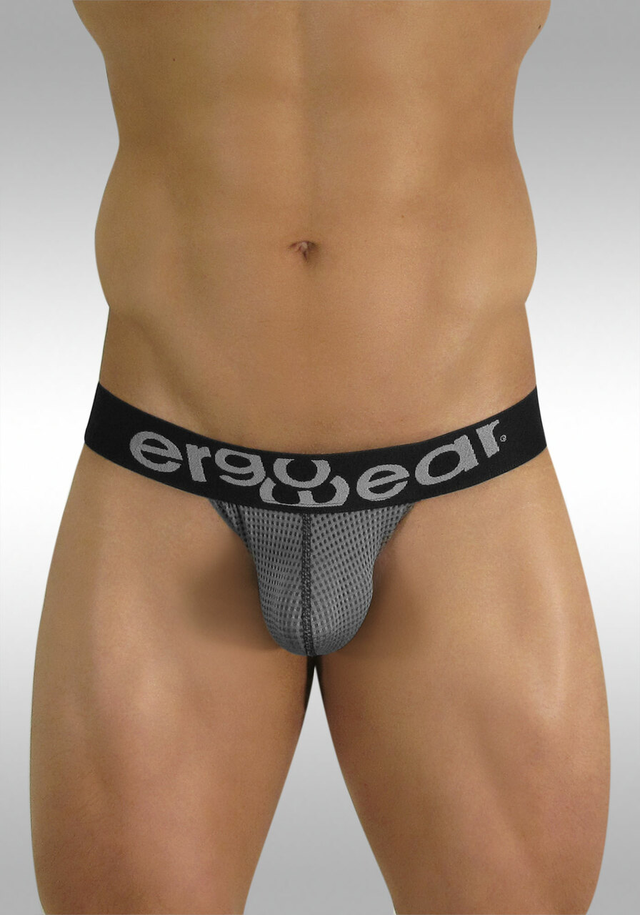 Mesh mens underwear with pouch MAX Thong Grey by Ergowear - Front