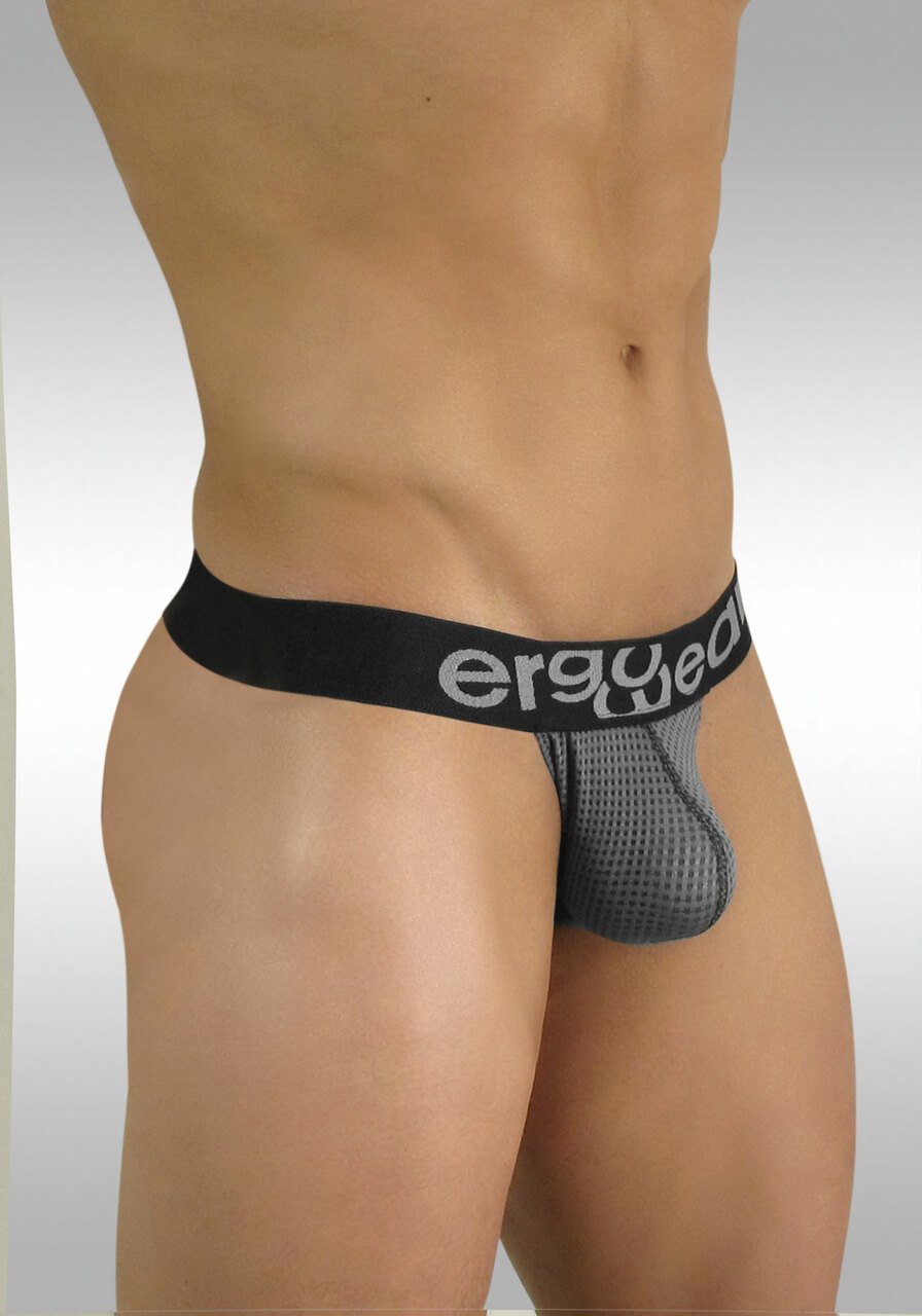 Mesh mens underwear with pouch MAX Thong Grey by Ergowear - Side